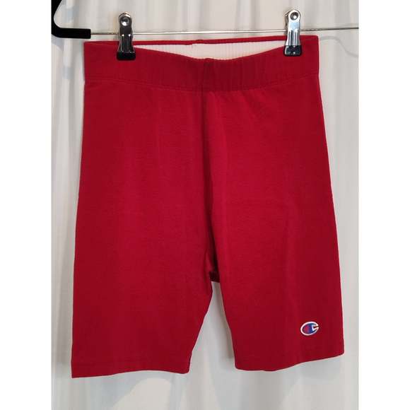 Vintage Champion High Waisted Embroidered Logo Red Bike Shorts Size M 10-12 - Picture 1 of 7